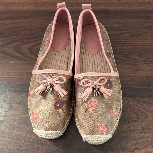 Coach Floral Espadrilles flats Pink and Tan - Picture 1 of 5